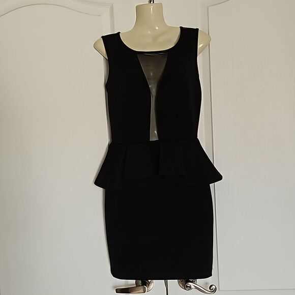 Guess Cocktail Sheer Front & Back Peplum Mini Dress Black Small - Picture 2 of 16